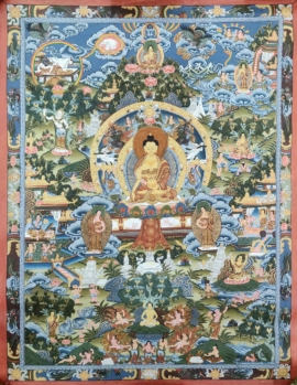 Thangka de la Vida del Buda en Lienzo de Algodón