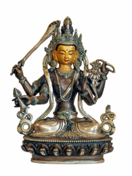 Maha Manjushree Statue in Copper with Silver and Chocolate Oxidized Finish