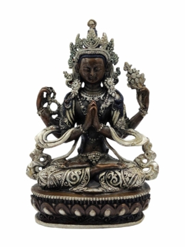 Copper Chenrezig Miniature Statue - Silver Oxidized Finish