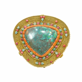 Silver Ghau with Coral and Turquoise Inlay