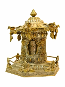 Antique Copper Prayer Wheel with Gold Plating