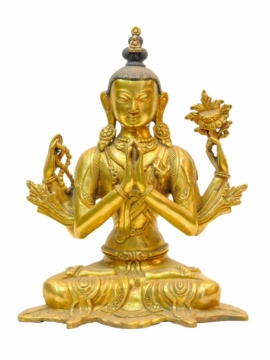 Copper and Gold-Plated Chenrezig Statue 17 cm