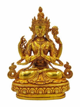 Copper and Gold-Plated Chenrezig Miniature Statue - Embodying Compassion