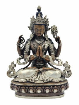 Copper Chenrezig Miniature Statue – Embodying Compassion in Vajrayana Buddhism