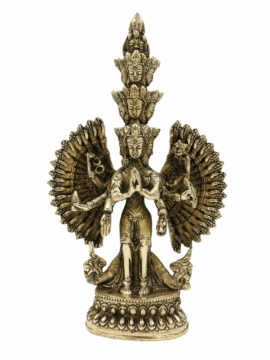 Statue de Avalokiteshvara Sahasrabhuja en laiton - Fini brillant, 24 cm