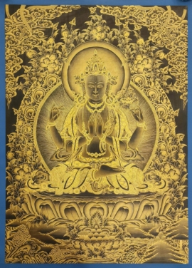 Thangka de Chenrezig sur toile de coton