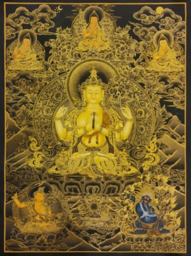 Thangka de Chenrezig sur toile de coton avec Bodhisattvas