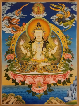 Peinture thangka de Chenrezig sur toile de coton