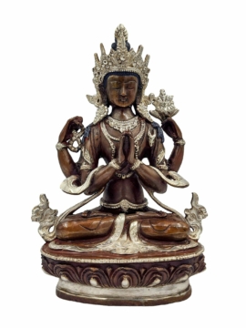 Elegant Chenrezig Brass Statue with Chocolate Oxidation Finish - 23 cm