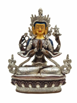 Chenrezig Copper Statue with Silver-Plated Finish