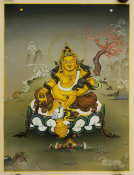 Thangka de Jambhala Amarillo sobre Lienzo de Algodón
