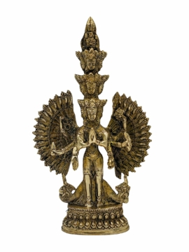 Statue en laiton de Sahasrabhuja Avalokitesvara - 1000 bras, 24 cm de hauteur