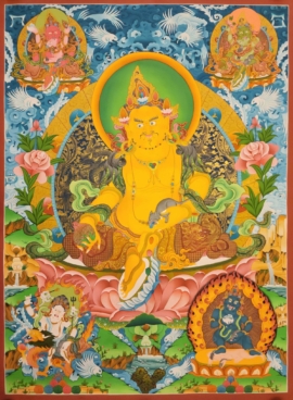 Thangka de Pancha Jambhala sobre lienzo de algodón