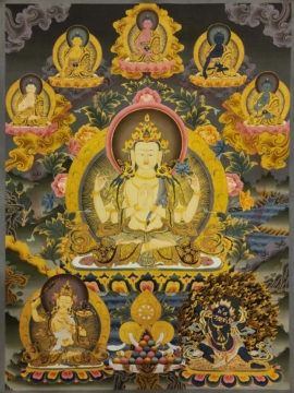 Thangka de Chenrezig sobre lienzo de algodón