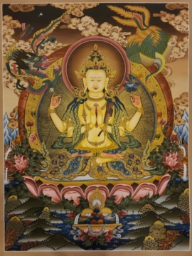 Pintura de Thangka de Chenrezig sobre lienzo de algodón