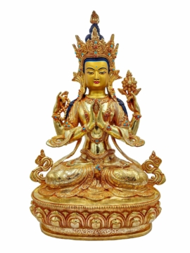 Statue en cuivre de Chenrezig avec un visage doré