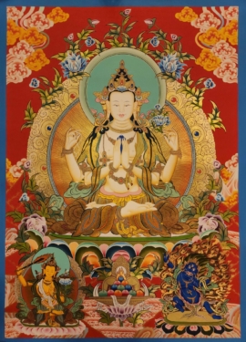 Pintura de Thangka de Chenrezig sobre lienzo de algodón