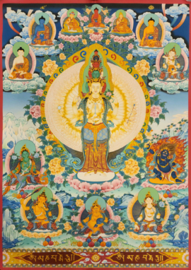 Thangka de Avalokitesvara de mil brazos sobre algodón