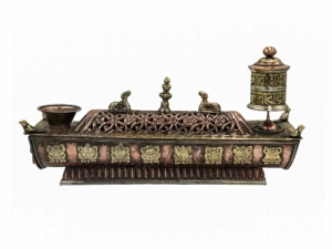 Brass Tibetan Incense Burner with Prayer Wheel