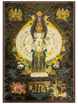 Thangka de Avalokitesvara Sahasrabhuja sobre lienzo de algodón