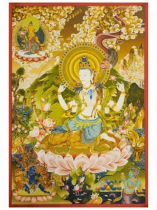 Chenrezig Thangka on Cotton Canvas