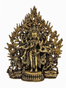 Handcrafted Copper Statue of Amoghpasa Lokeshvara with Green Tara and Chenrezig