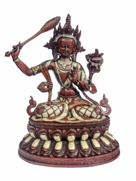 Manjushree Copper Statue with Silver Finish