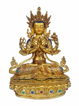 Statue de Chenrezig - Cuivre avec visage plaqué or