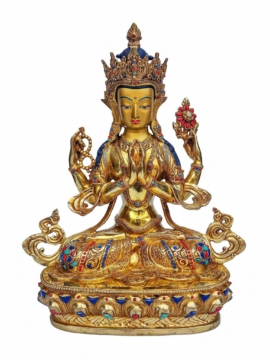 Statue en cuivre de Chenrezig - Avalokiteshvara, fabriquée à la main