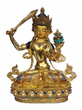 Manjushree Copper Statue with Gold Plating