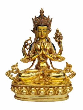 Copper Chenrezig Statue with Gold-Plated Face