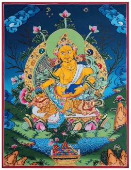 Yellow Jambhala Thangka on Cotton Canvas