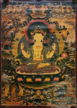 Thangka de Chenrezig des Trois Grands Bodhisattvas