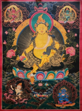 Thangka de Jambhala sobre lienzo de algodón