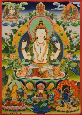 Thangka de Chengrezig sobre lienzo de algodón