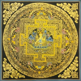 Thangka de Mandala Noir et Or sur Toile de Coton