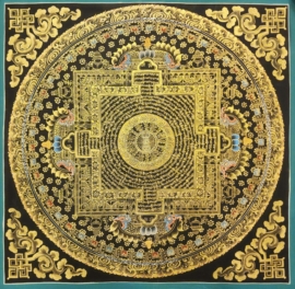 Black and Gold Mantra Mandala Thangka