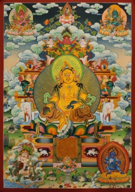 Thangka de Pancha Kuber Jambhala sobre lienzo de algodón
