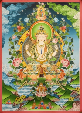 Thangka de Chenrezig sobre lienzo de algodón