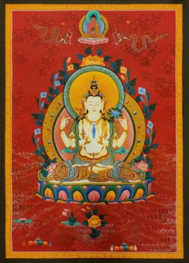Thangka de Chenrezig sobre lienzo de algodón