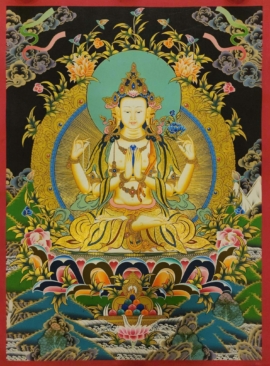 Thangka de Chenrezig sobre lienzo de algodón