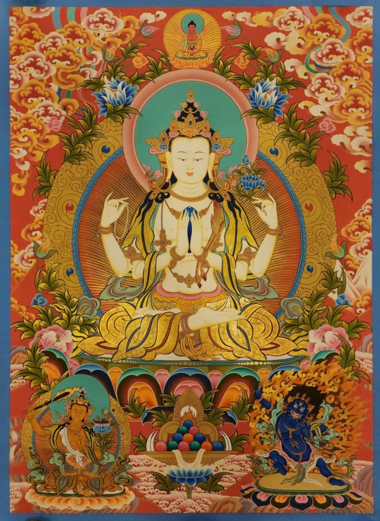 Thangka de Chenrezig sobre lienzo de algodón