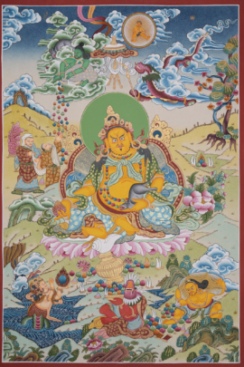 Traditional Yellow Jambhala Thangka Painting