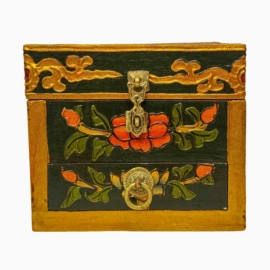 Tibetan Wooden Ritual Box with Traditional Colors
