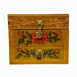 Traditional Painted Tibetan Wooden Ritual Box