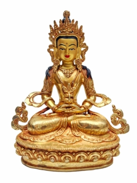 Aparimita Copper Buddhist Statue with Gold Plating and Compassionate Face