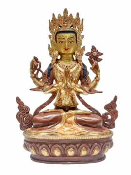 Mesmerizing Chenrezig Copper Statue with Partial Gold Plating