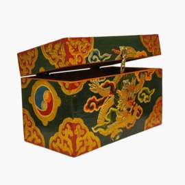 Tibetan Wooden Ritual Box with Intricate Design