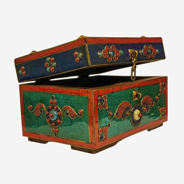 Tibetan Ritual Wooden Box for Sacred Offerings