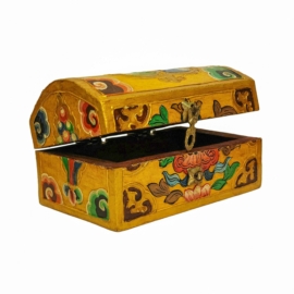Tibetan Wooden Ritual Box with Intricate Carvings